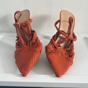 Elegant Women's Woven Heels - Orange